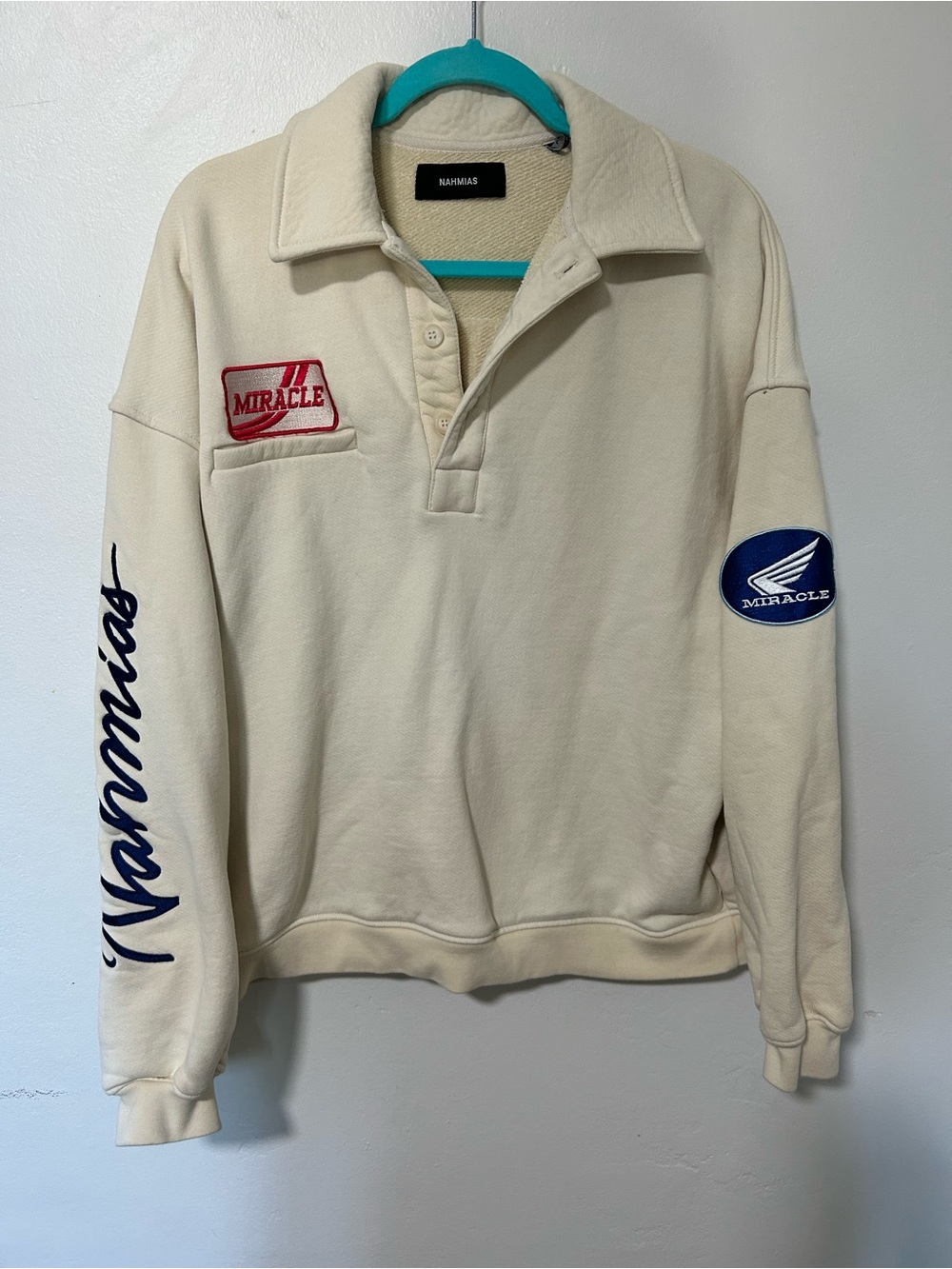 Rare Nahmias Miracle Racing Oversized Collared Sweatshirt Pullover Made USA